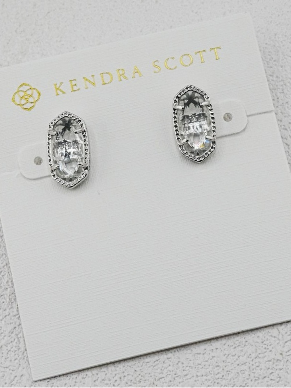 Kendra Scott Clear Crystal Silver Trim Oval Stud Earrings